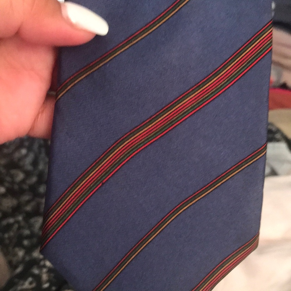 Vintage YSL Elegant Blue and Red Silk Necktie with Stripes
